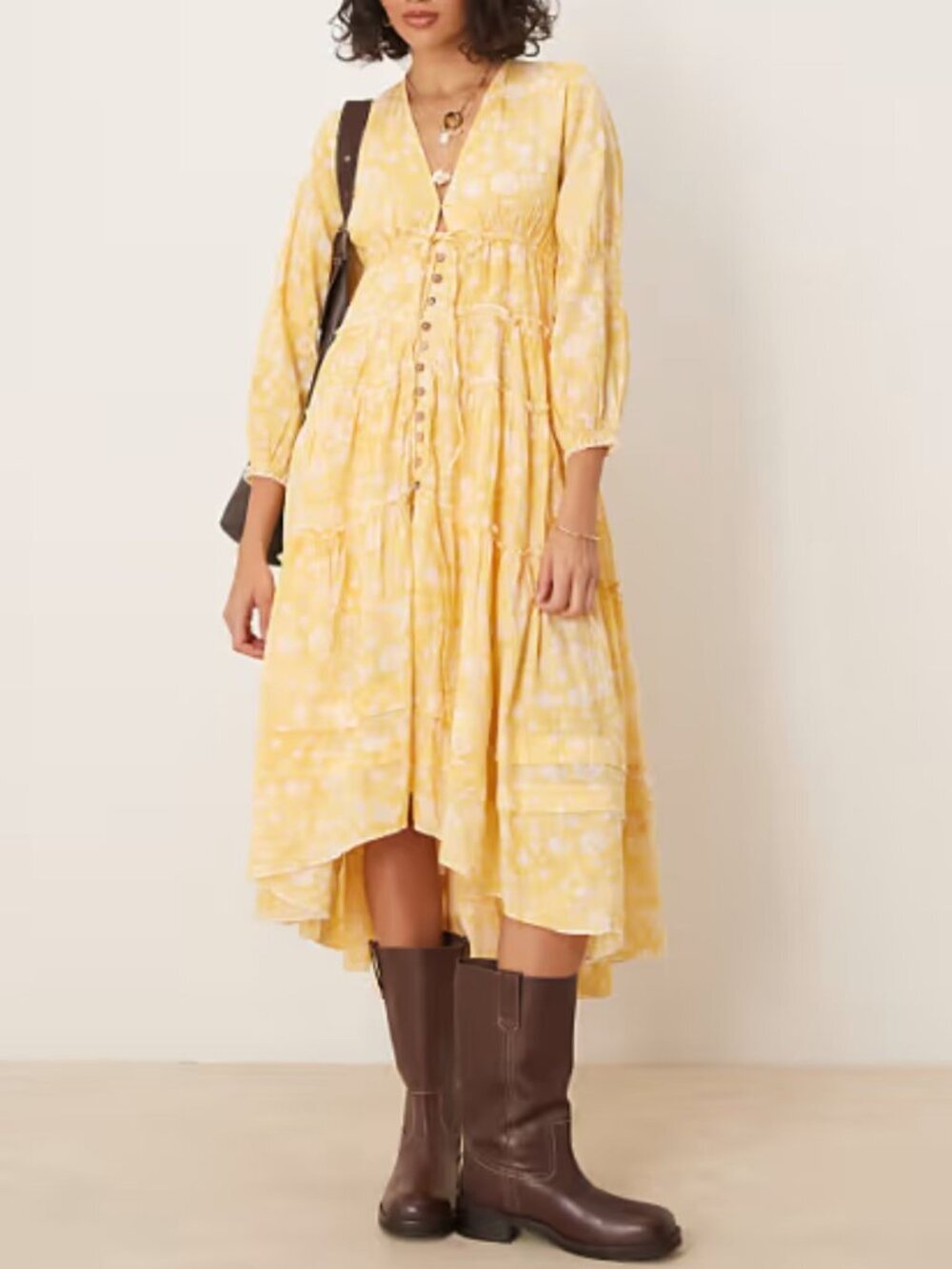 New! Free People Sunshine Yellow Pappiet Chintzy Floral Midi Dress 8434 - Picture 3 of 16